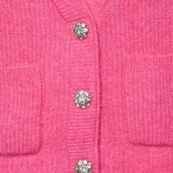 Pre Owned Ganni Pink Alpaca Wool Knit Crystal Button Detail Cardigan S