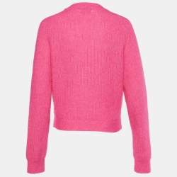 Pre Owned Ganni Pink Alpaca Wool Knit Crystal Button Detail Cardigan S