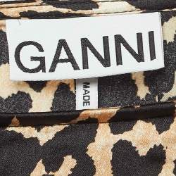 Ganni Brown Leopard Print Satin Ruffled Midi Skirt S