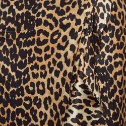 Ganni Brown Leopard Print Satin Ruffled Midi Skirt S