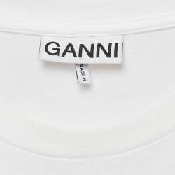 Pre Owned Ganni White Printed Cotton Knit Crew Neck T-Shirt XL
