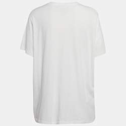 Pre Owned Ganni White Printed Cotton Knit Crew Neck T-Shirt XL
