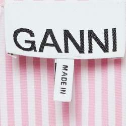 Pre Owned Ganni Pink/White Stripe Cotton Ruffled Collar Shirt M