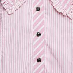 Pre Owned Ganni Pink/White Stripe Cotton Ruffled Collar Shirt M