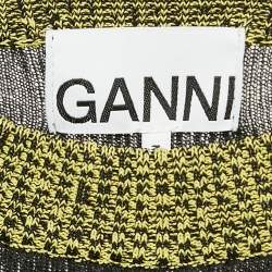 Pre Owned Ganni Black Textured Rib Knit Crew Neck Jumper S