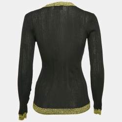 Pre Owned Ganni Black Textured Rib Knit Crew Neck Jumper S