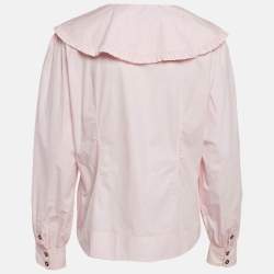 Pre Owned Ganni Pink Cotton Ruffled Platter Collar Shirt XL 