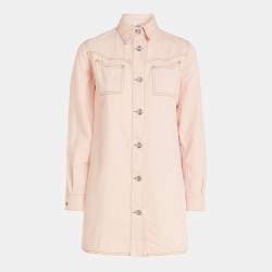 Ganni Pink Washed Kress Soft Denim Mini Shirt Dress M