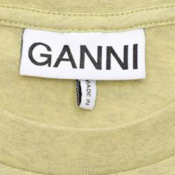 Pre Owned Ganni Leek Yellow Logo Print T-Shirt L