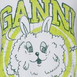 Pre Owned Ganni White Fun Bunny Print T-Shirt L