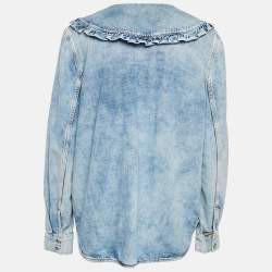 Pre Owned Ganni Blue Denim Ruffled Platter Collar Shirt XL