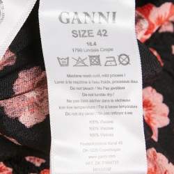 Pre Owned Ganni Black/Red Floral Print Lindale Crepe Tiered Short Skirt L