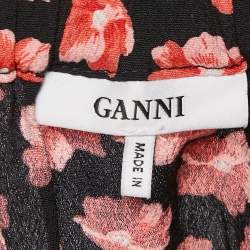 Pre Owned Ganni Black/Red Floral Print Lindale Crepe Tiered Short Skirt L