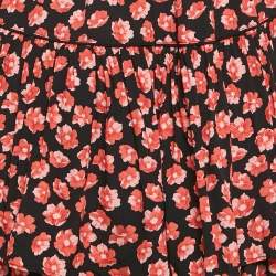 Pre Owned Ganni Black/Red Floral Print Lindale Crepe Tiered Short Skirt L