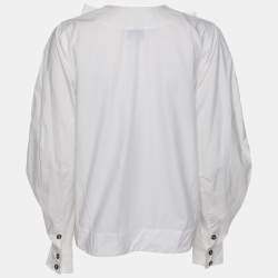 Pre Owned Ganni White Cotton Cropped Sleeve Bow Top XS