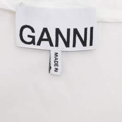 Pre Owned Ganni White Cotton Cropped Sleeve Bow Top XS