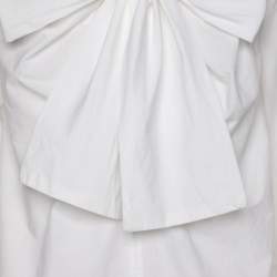 Pre Owned Ganni White Cotton Cropped Sleeve Bow Top XS