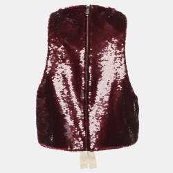 Pre Owned Ganni Burgundy Sequin Sleeveless Crop Top XXS