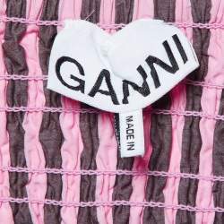 Ganni Pink Striped Cotton Smocked Waist Maxi Skirt L