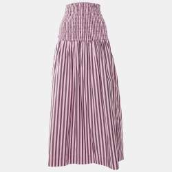 Ganni Pink Striped Cotton Smocked Waist Maxi Skirt L