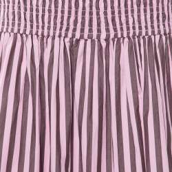 Ganni Pink Striped Cotton Smocked Waist Maxi Skirt L