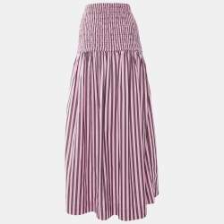Ganni Pink Striped Cotton Smocked Waist Maxi Skirt L