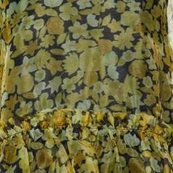 Pre Owned Ganni Yellow Floral Print Organza Tiered Mini Dress L
