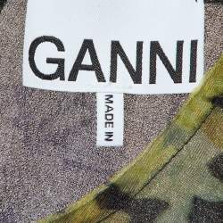 Pre Owned Ganni Yellow Floral Print Organza Tiered Mini Dress L