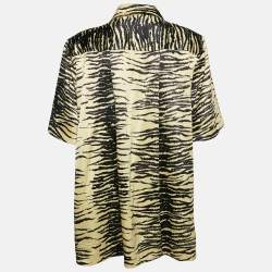 Pre Owned Ganni Yellow Animal Print Satin Oversized Shirt M