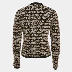 Pre Owned Ganni Black/Beige Monogram Pattern Wool Blend Sweater M