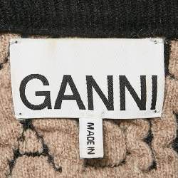 Pre Owned Ganni Black/Beige Monogram Pattern Wool Blend Sweater M