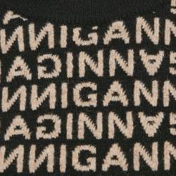 Pre Owned Ganni Black/Beige Monogram Pattern Wool Blend Sweater M