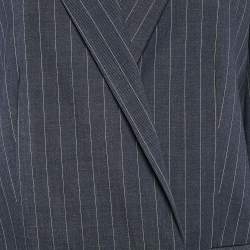 Ganni Blue Pinstripe Gabardine Double Breasted Blazer S
