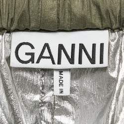 Pre Owned Ganni Green Nylon Silver Contrast Shorts S