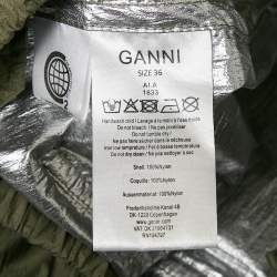 Pre Owned Ganni Green Nylon Silver Contrast Shorts S