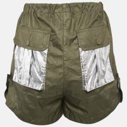 Pre Owned Ganni Green Nylon Silver Contrast Shorts S