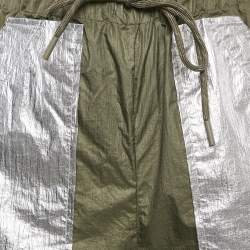 Pre Owned Ganni Green Nylon Silver Contrast Shorts S