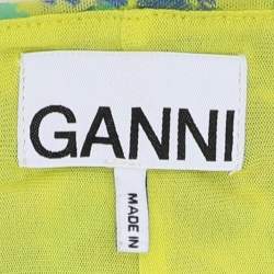 Pre Owned Ganni Multicolor Pinted Mesh Ruched Midi Dress S