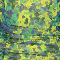 Pre Owned Ganni Multicolor Pinted Mesh Ruched Midi Dress S