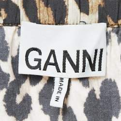 Pre Owned Ganni Brown Leopard Cotton Gathered Midi Skirt M