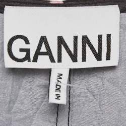 Pre Owned Ganni Black Crinkle Effect Rose Print Crepe V-Neck Mini Dress S