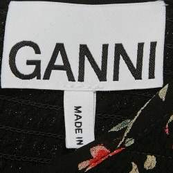 Pre Owned Ganni Black Floral Print Crepe Smocked Top XS