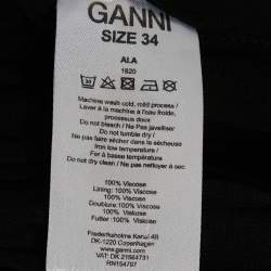 Pre Owned Ganni Black Floral Print Crepe Smocked Top XS