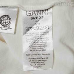 مملوكة مسبقًا Ganni White Printed Cotton Crew Neck T-Shirt XS