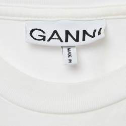 مملوكة مسبقًا Ganni White Printed Cotton Crew Neck T-Shirt XS