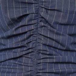 Pre Owned Ganni Navy Blue Pinstripe Ruched Maxi Dress L