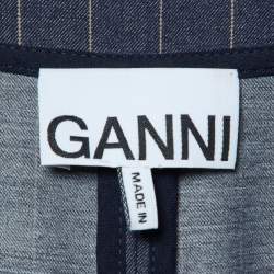 Pre Owned Ganni Navy Blue Pinstripe Ruched Maxi Dress L