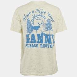 Ganni Cream Have a Nice Day Print Jersey T-Shirt XS