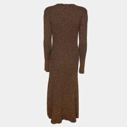 Pre Owned Ganni Metallic Gold Lurex Knit Midi Dress M