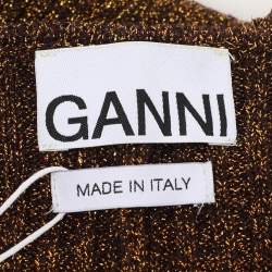 Pre Owned Ganni Metallic Gold Lurex Knit Midi Dress M